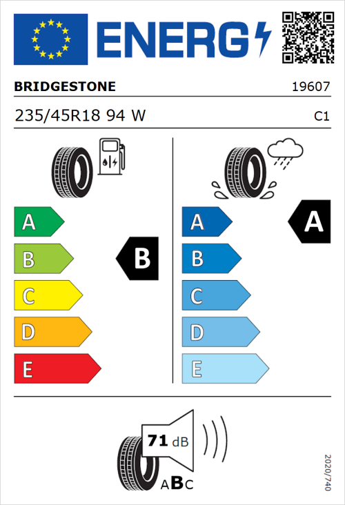 Tyre Label for Bridgestone Turanza T005 235/45R18 94W