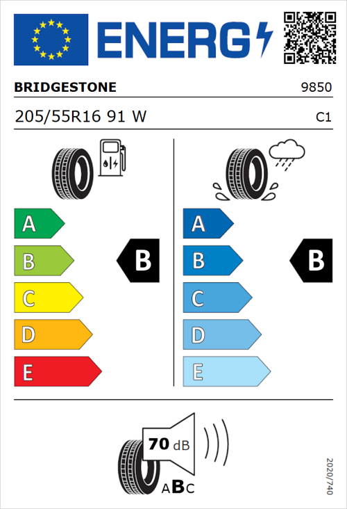 Tyre Label for Bridgestone Turanza T005 205/55R16 91W
