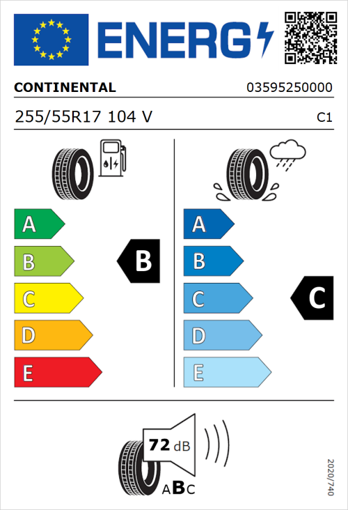 Tyre Label for Continental CrossContact RX 255/55R17 104V