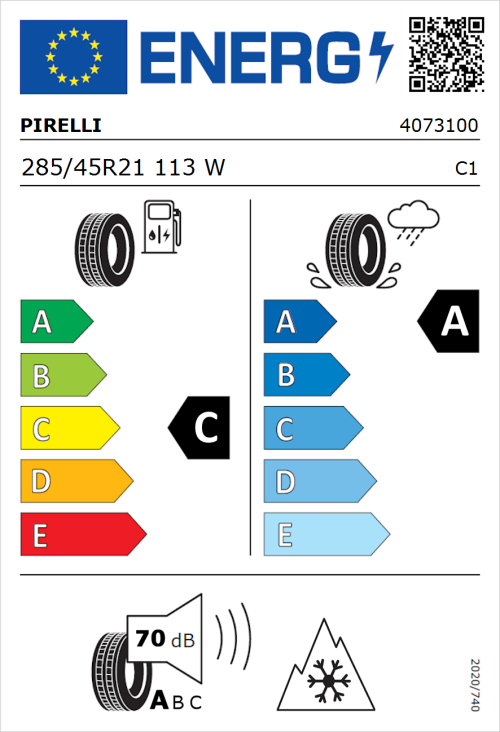 Tyre Label for Pirelli Scorpion Winter 285/45R21 113W