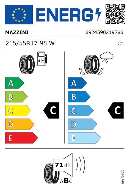 Tyre Label for Mazzini Falconer F1 Plus 215/55R17 98W