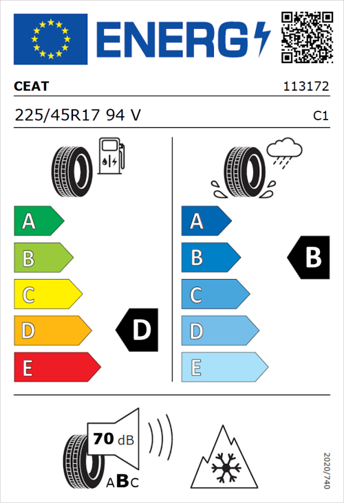 Tyre Label for CEAT 4 SeasonDrive+ 225/45R17 94V