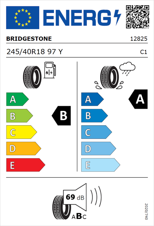 Tyre Label for Bridgestone Turanza T005 245/40R18 97Y